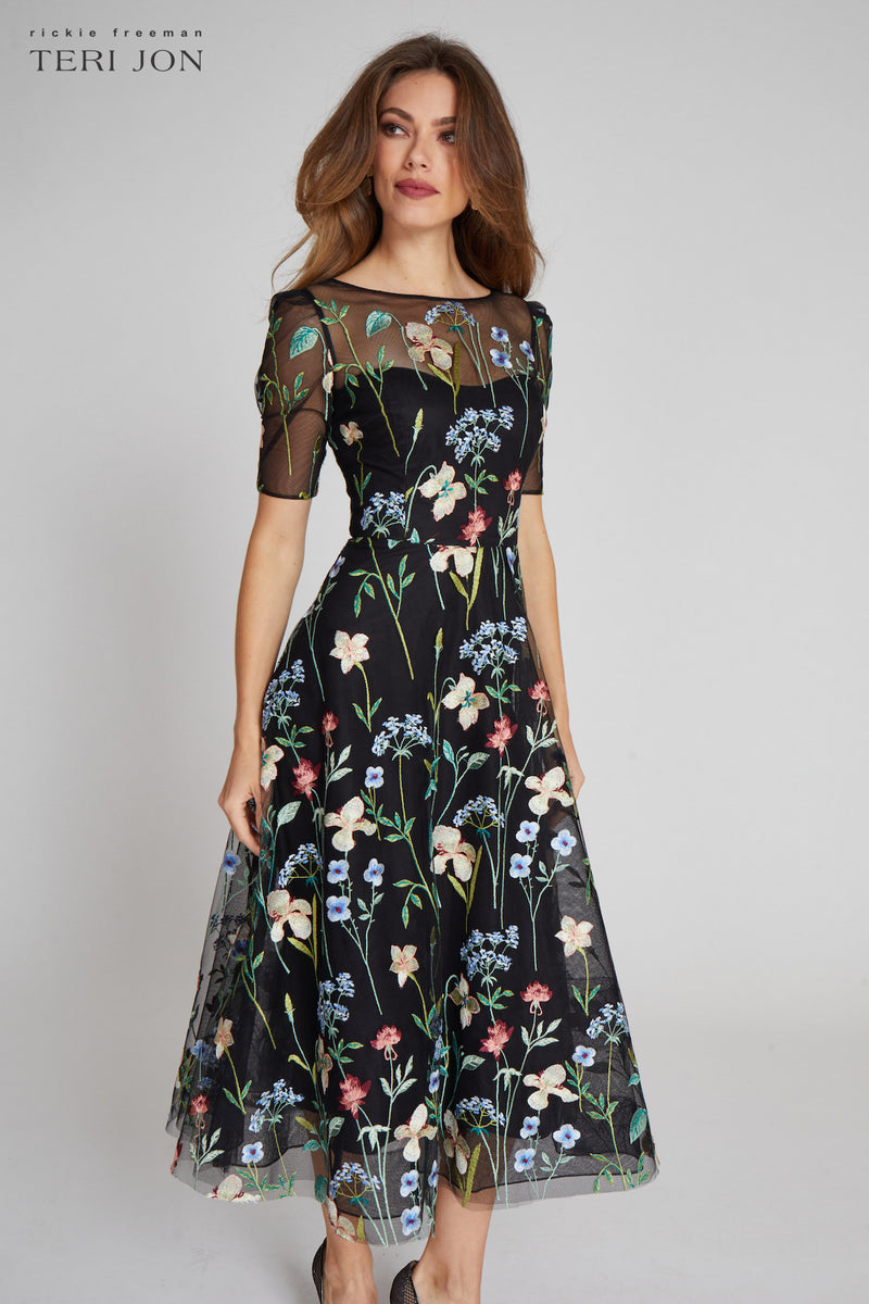 Lace Embroidered Mesh Dress Mesh Overlay Dress Black Dress Mesh Dress With  Embroidered Flowers SHEIN Botanical Embroidery Mesh Overlay Ruffle