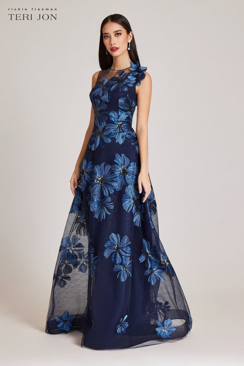 Floral Embroidery Tulle Off Shoulder Gown Dress