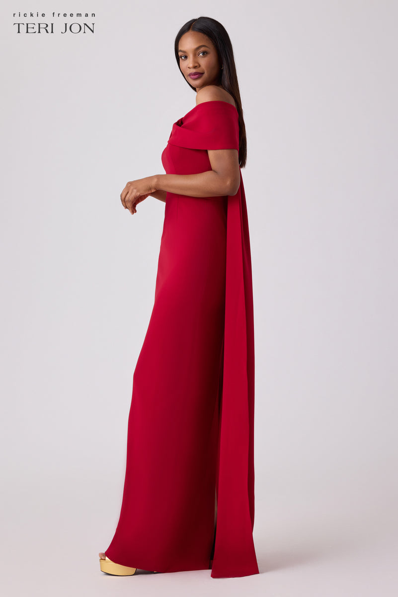 Ship Essentials Formal Crepe Train Evening Gown