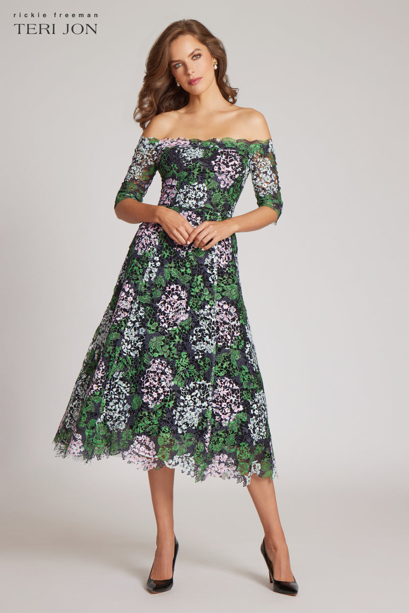 Floral and Lace Off The Shoulder Daytime Dress Terijon