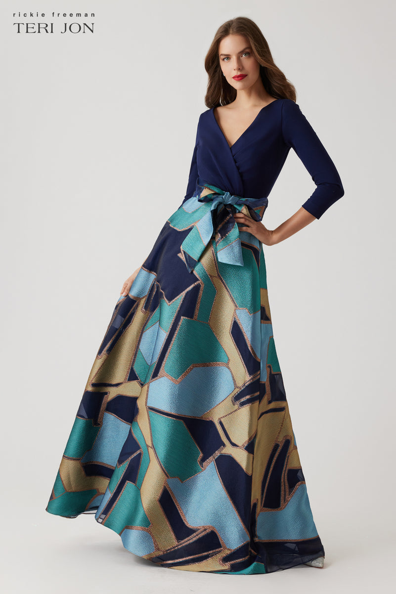 Jersey Top Organza Jacquard Geometric Pattern Skirt