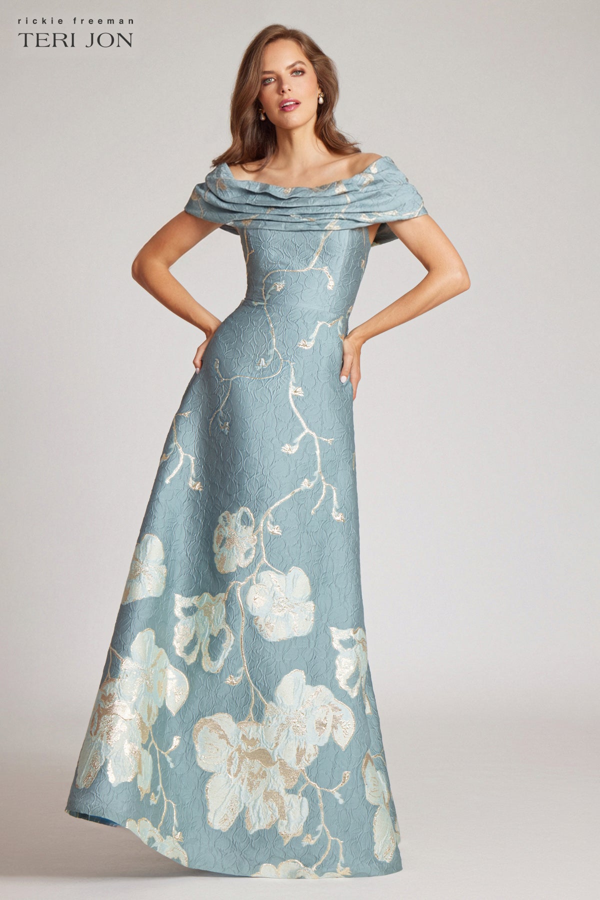 Teri Jon Off The Shoulder Floral Border Gown Size 18