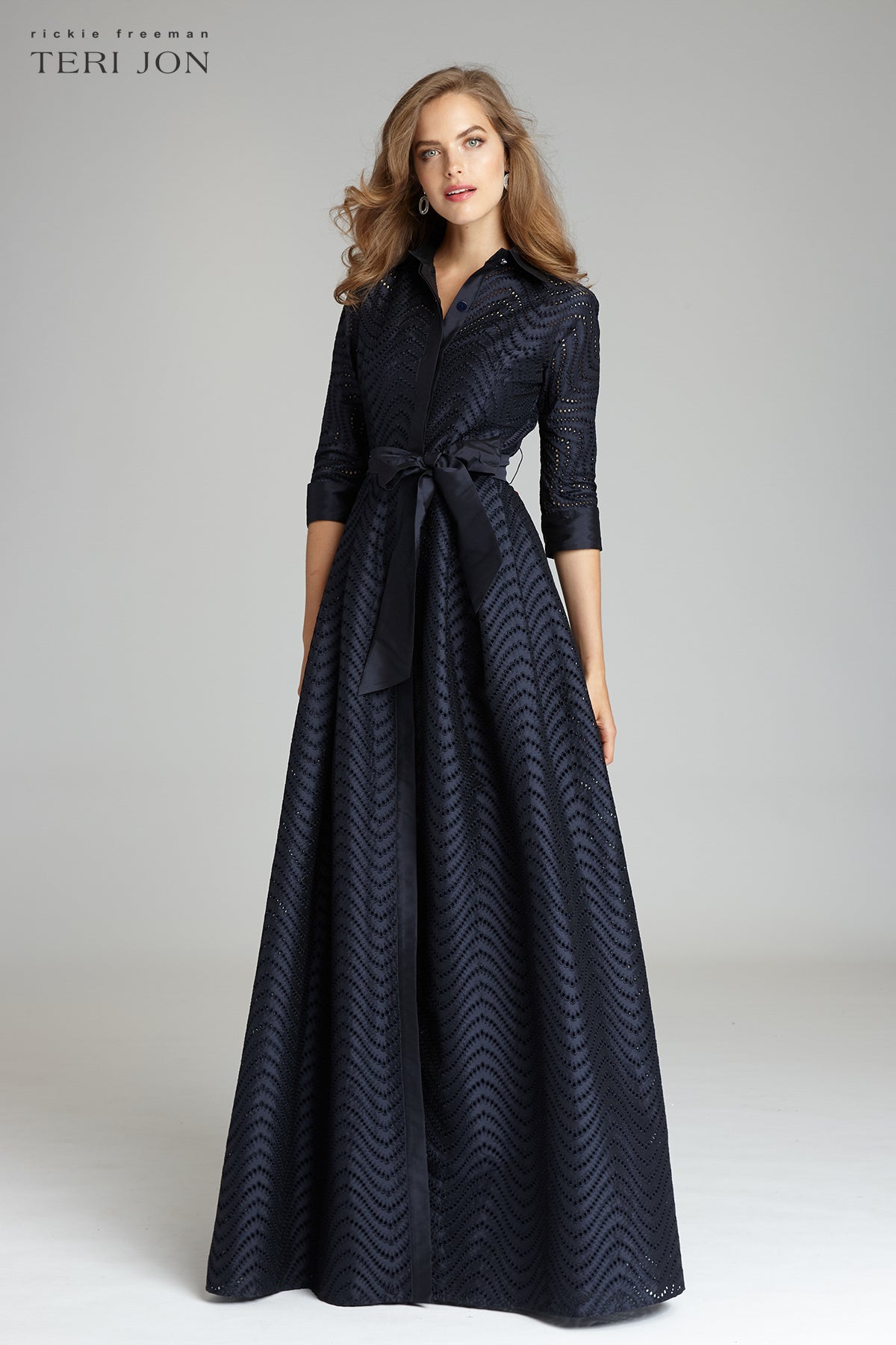 Teri Jon by Rickie Freeman Women's Taffeta Shirt Gown - Navy
