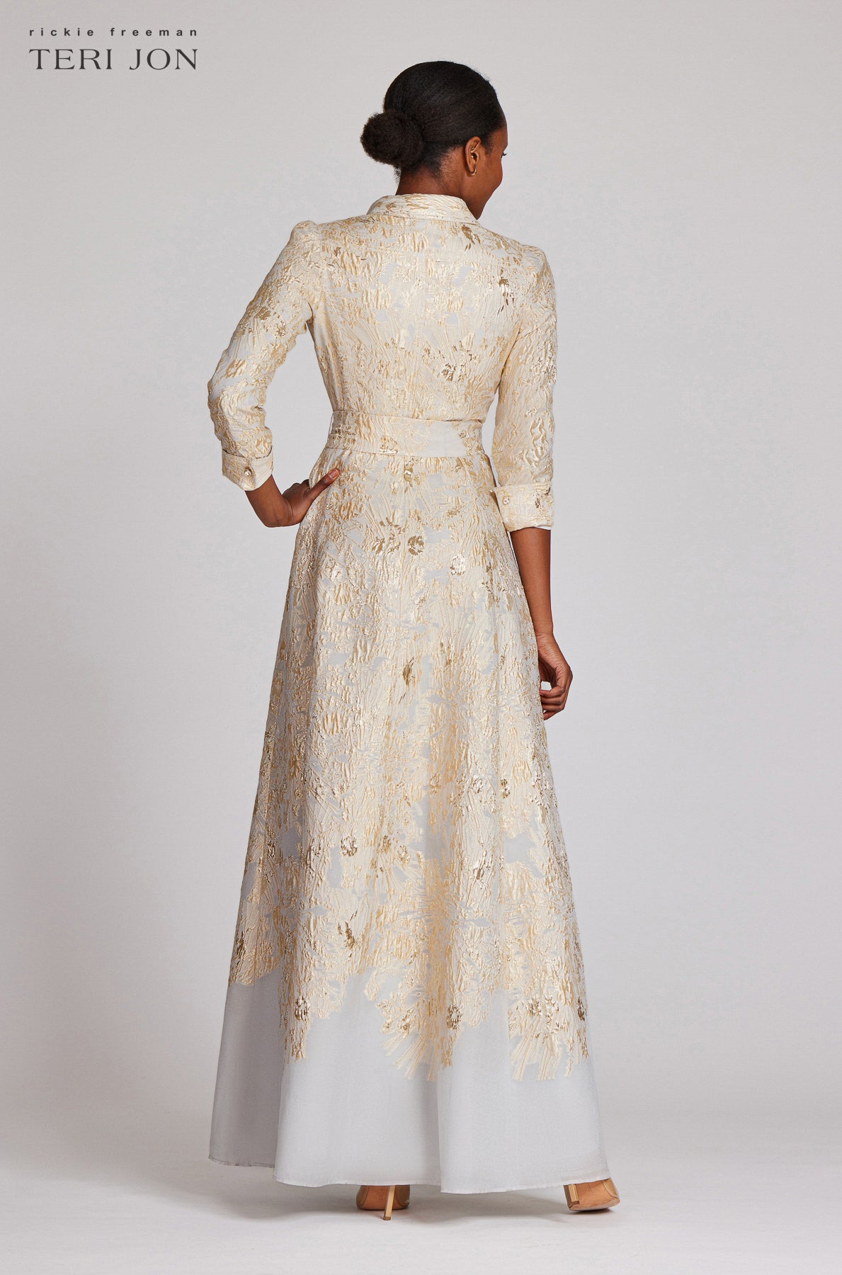 Metallic embroidered organza gown online