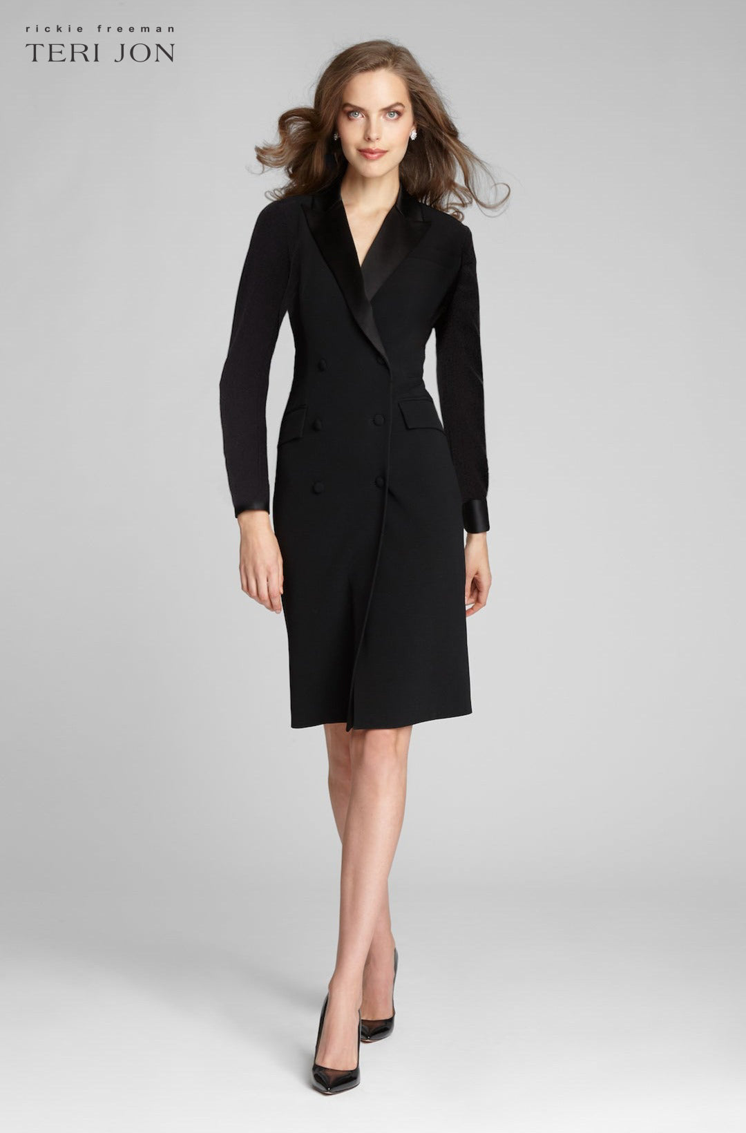 Tuxedo Long Sleeve Coat Dress –