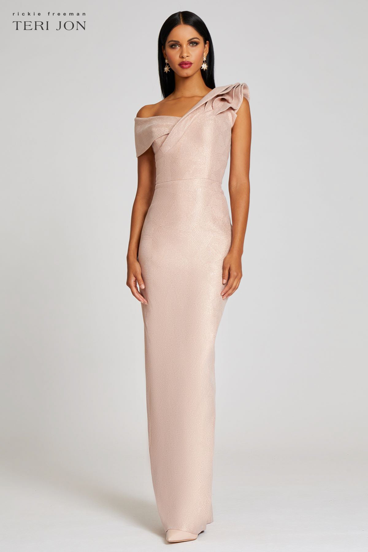 green emerald velvet dress Teri Jon Cut Away Criss Cross Gown- Gold