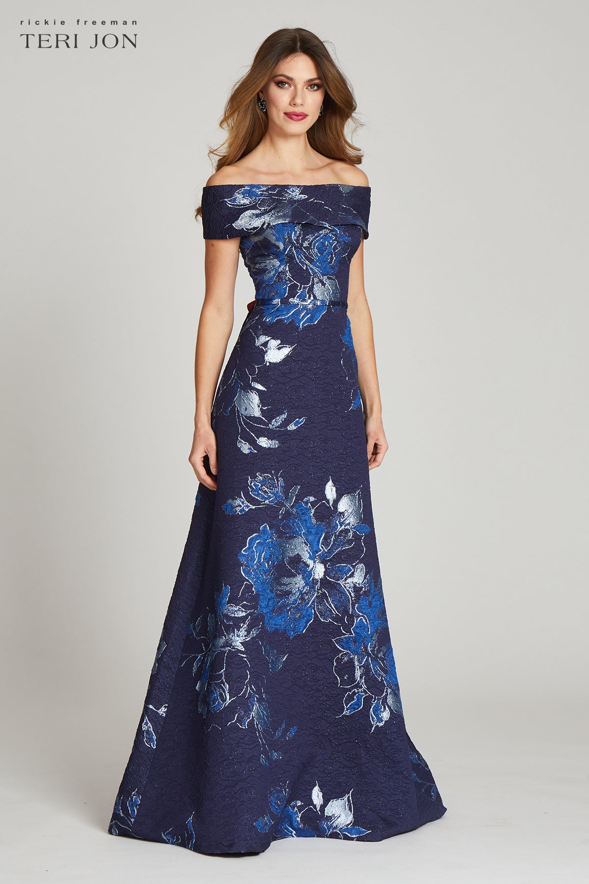 Large Floral Pattern Jacquard Off the Shoulder Gown – Terijon.com