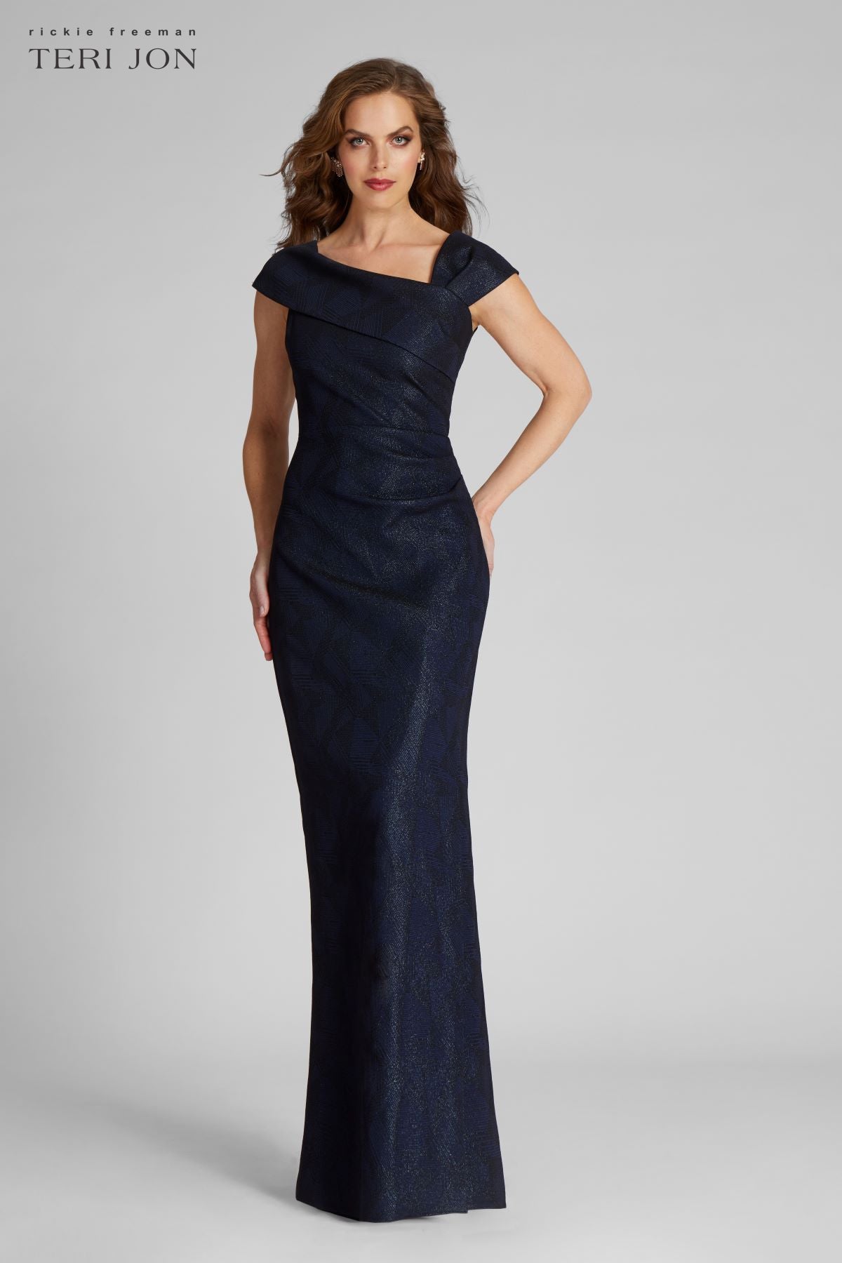 Teri Jon Metallic Jacquard Asymmetrical Shoulder Gown Size 22 Teri Jon Metallic Jacquard Asymmetrical Shoulder Gown Size 22