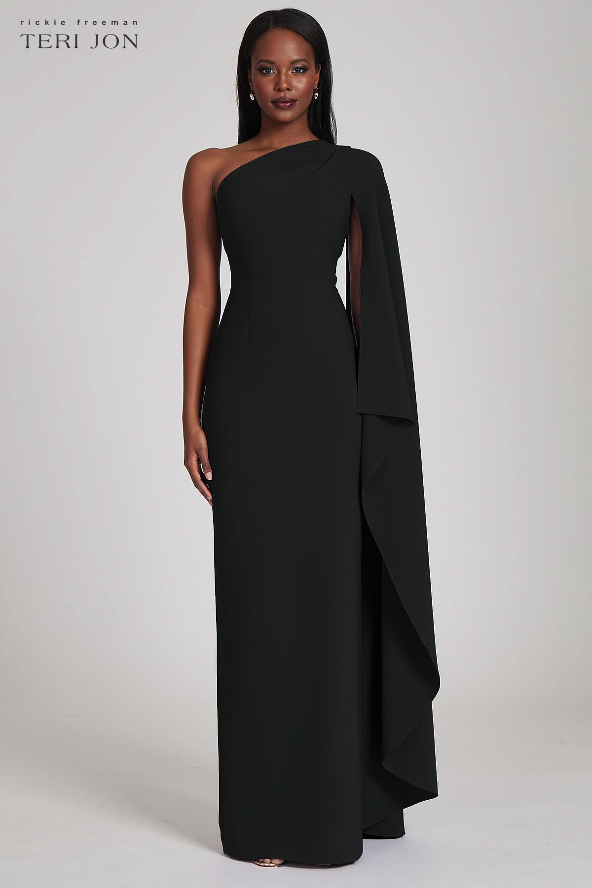 Rosette One-shoulder Cape Gown - ASAVAGROUP