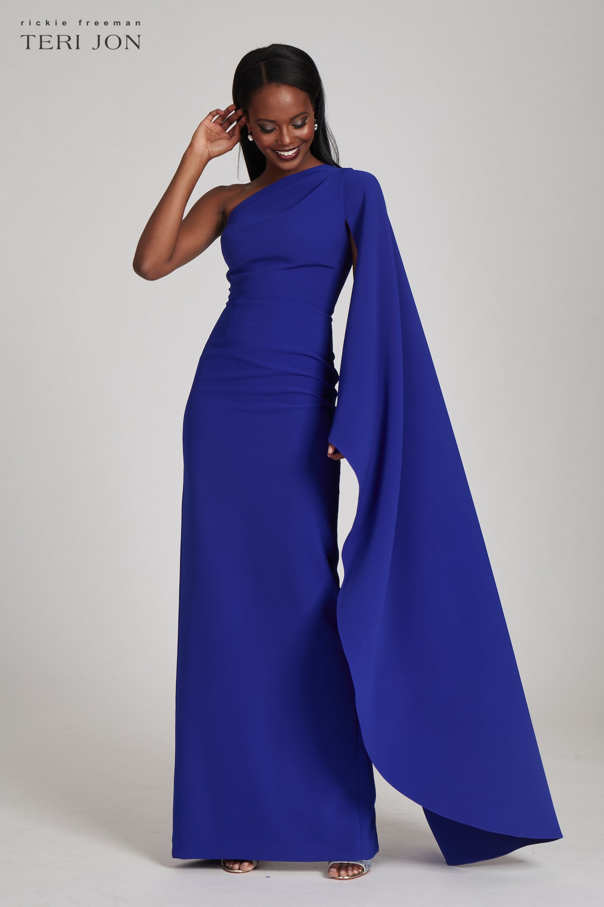 CALVIN KLEIN Womens Navy Stretch Zippered Chiffon Cape Overlay Scuba Crepe  Flutter Sleeve Round Neck Full-Length Formal Gown Dress 6 - Walmart.com