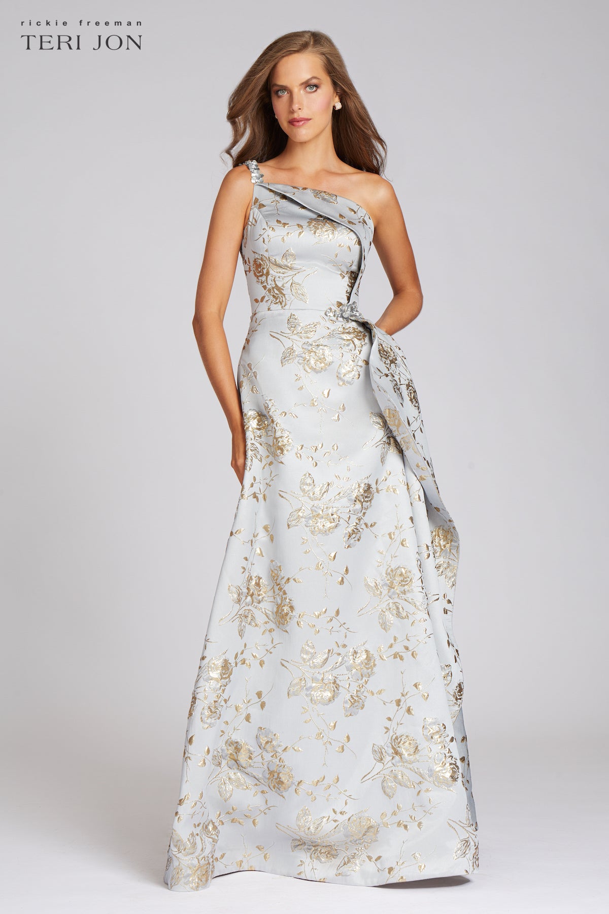 Teri Jon Metallic Jacquard Beaded Gown Size 18
