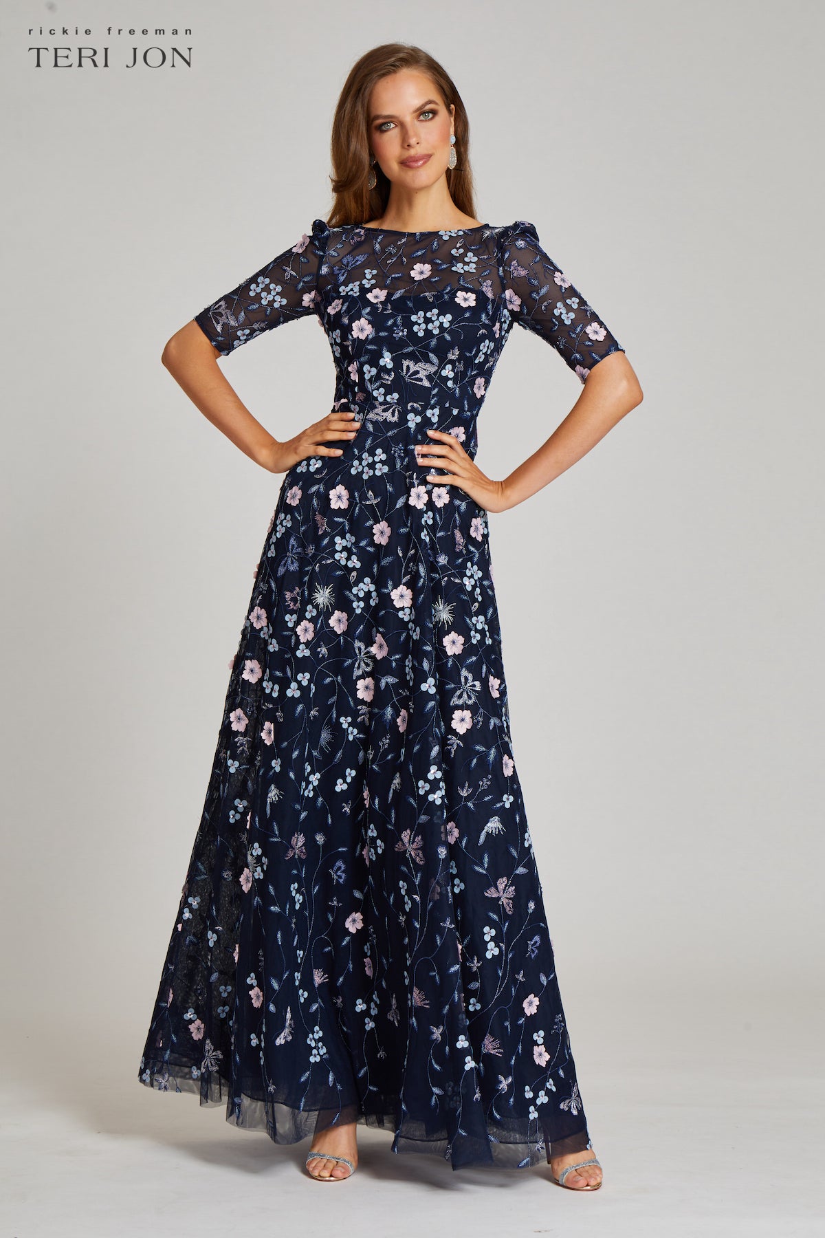 Overlay Gown With 3D Embroidered Florals – Terijon.com
