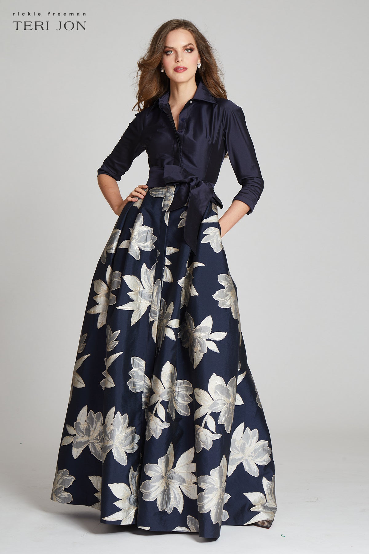 Floral Printed Pleated Sleeve Chiffon Gown – Terijon.com