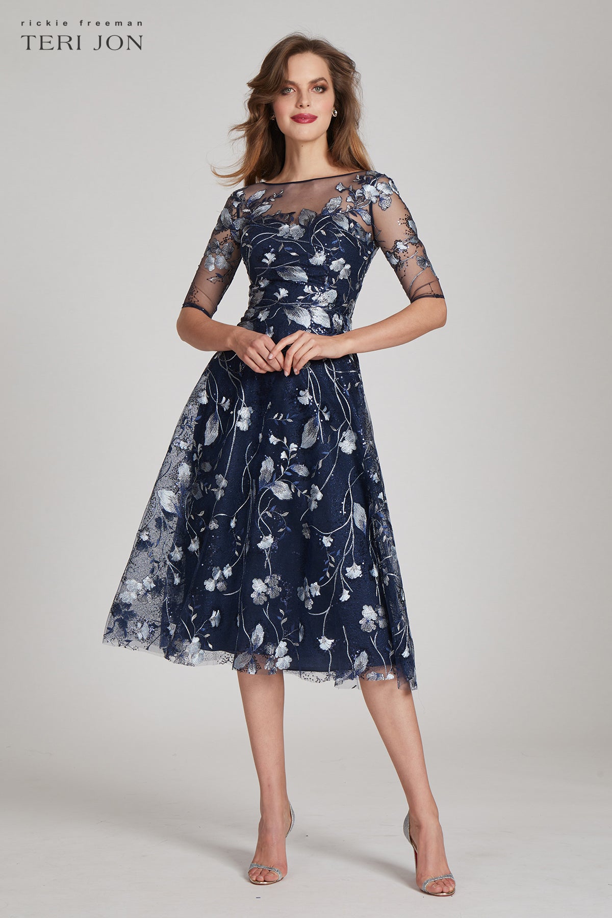 Tea Length Embroidered Tulle Cocktail Dress –