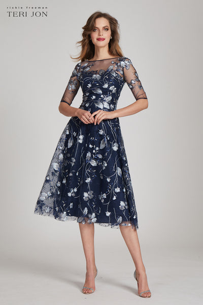 Tea Length Embroidered Tulle Cocktail Dress – Terijon.com