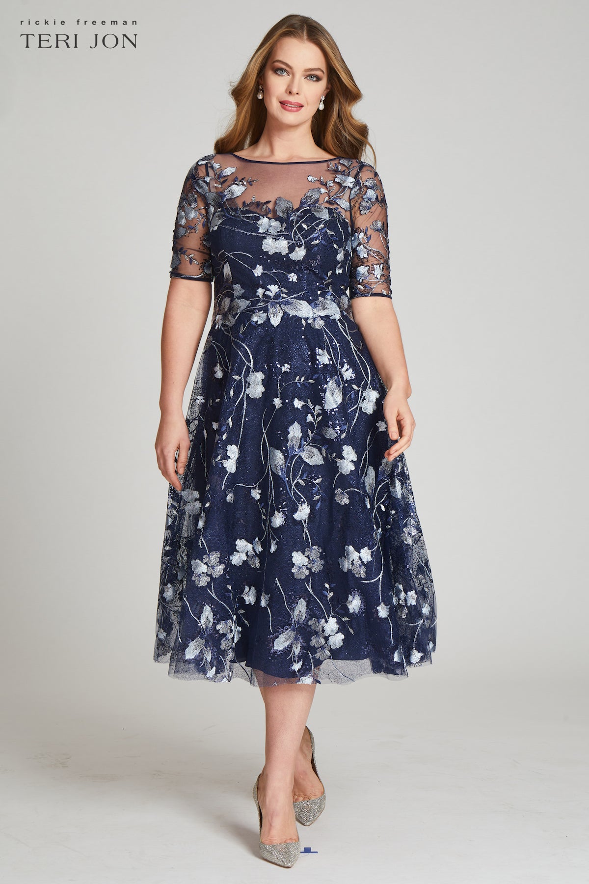 Tea Length Embroidered Tulle Cocktail Dress –