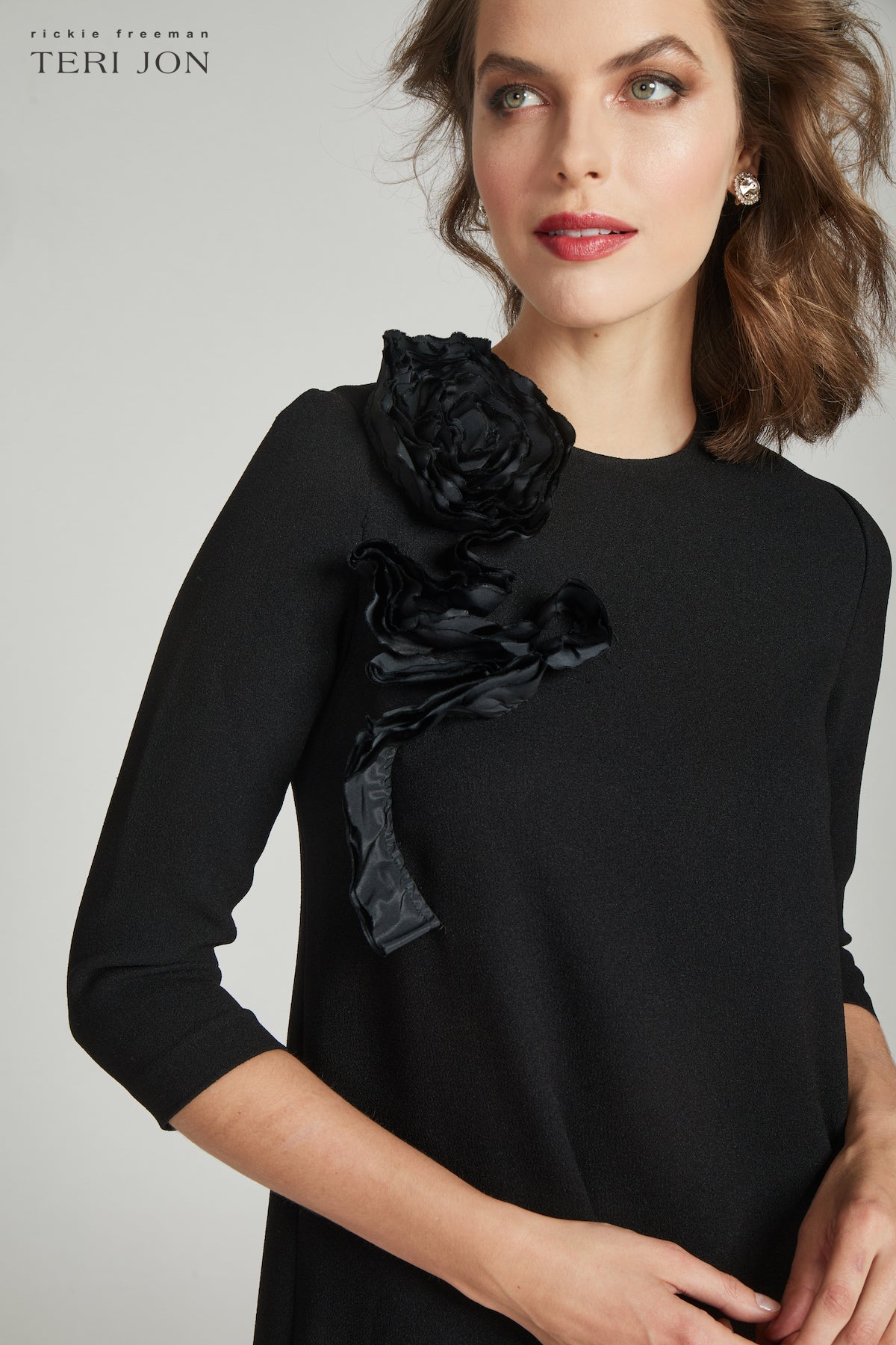 Crepe Cocktail Dress With 3D Flower