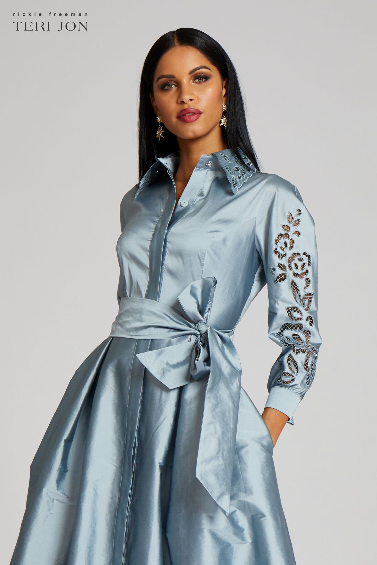Rickie Freeman For Teri Jon Two-Tone 3/4-Sleeve Taffeta Shirtdress Gown -  ShopStyle Evening Dresses