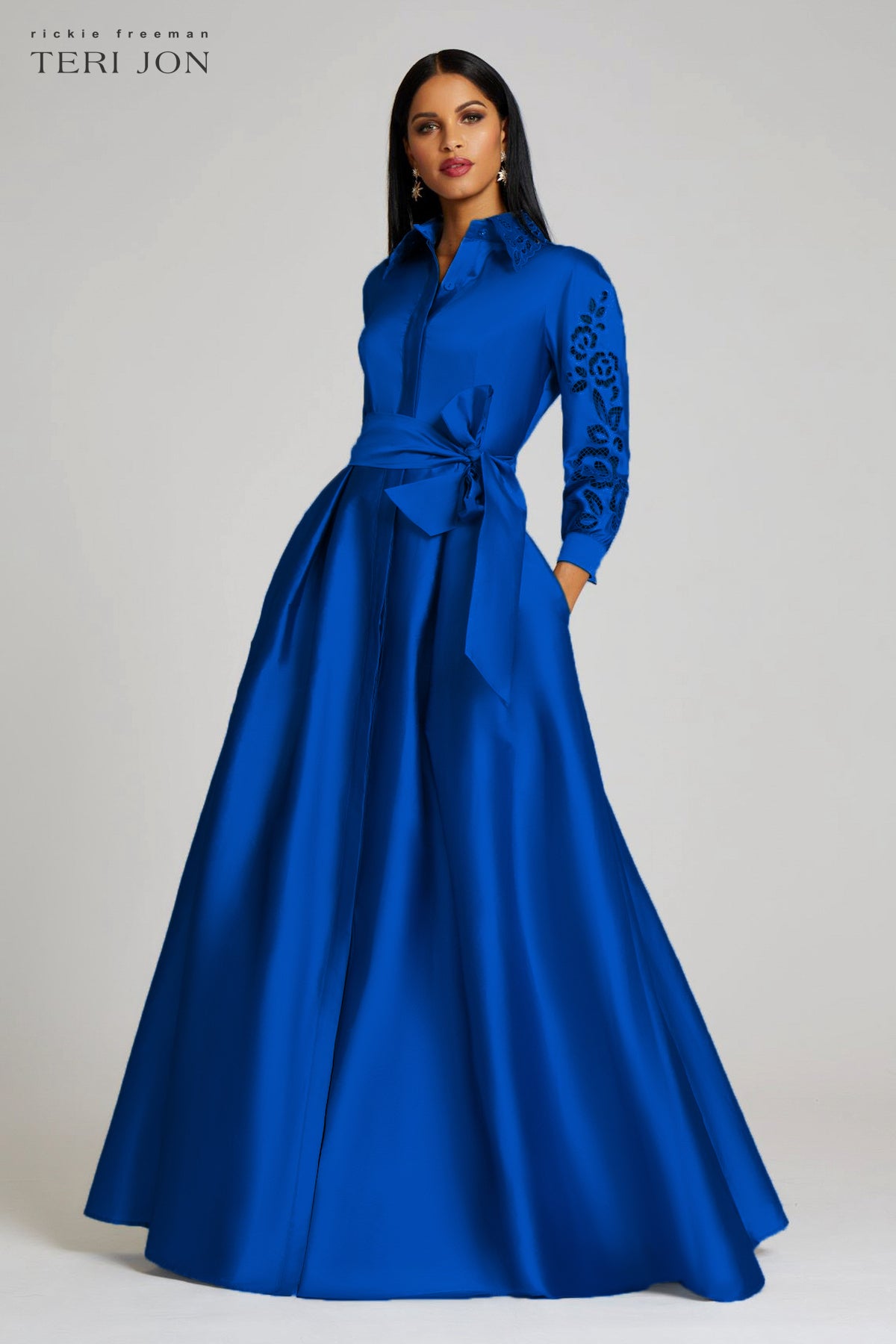 Long-Sleeve Taffeta Gown