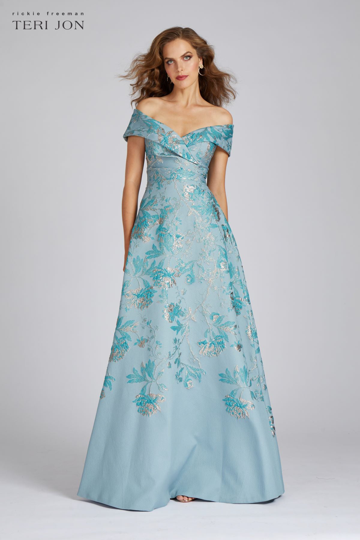 Off The Shoulder Metallic Jacquard A-Line Gown Off The Shoulder Metallic Jacquard A-Line Gown