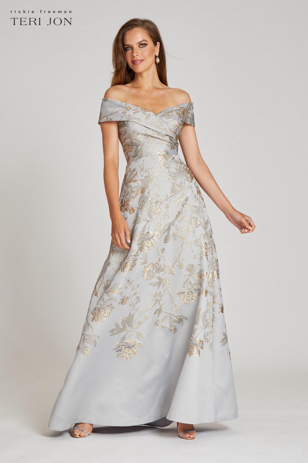 Floor Length Formal Gown One Shoulder Jacquard Dress In Blue Gold - Adrianna Papell Long Corset Dress With Bow Floor Length Formal Gown One Shoulder Jacquard Dress In Blue Gold - Adrianna Papell Long Corset Dress With Bow