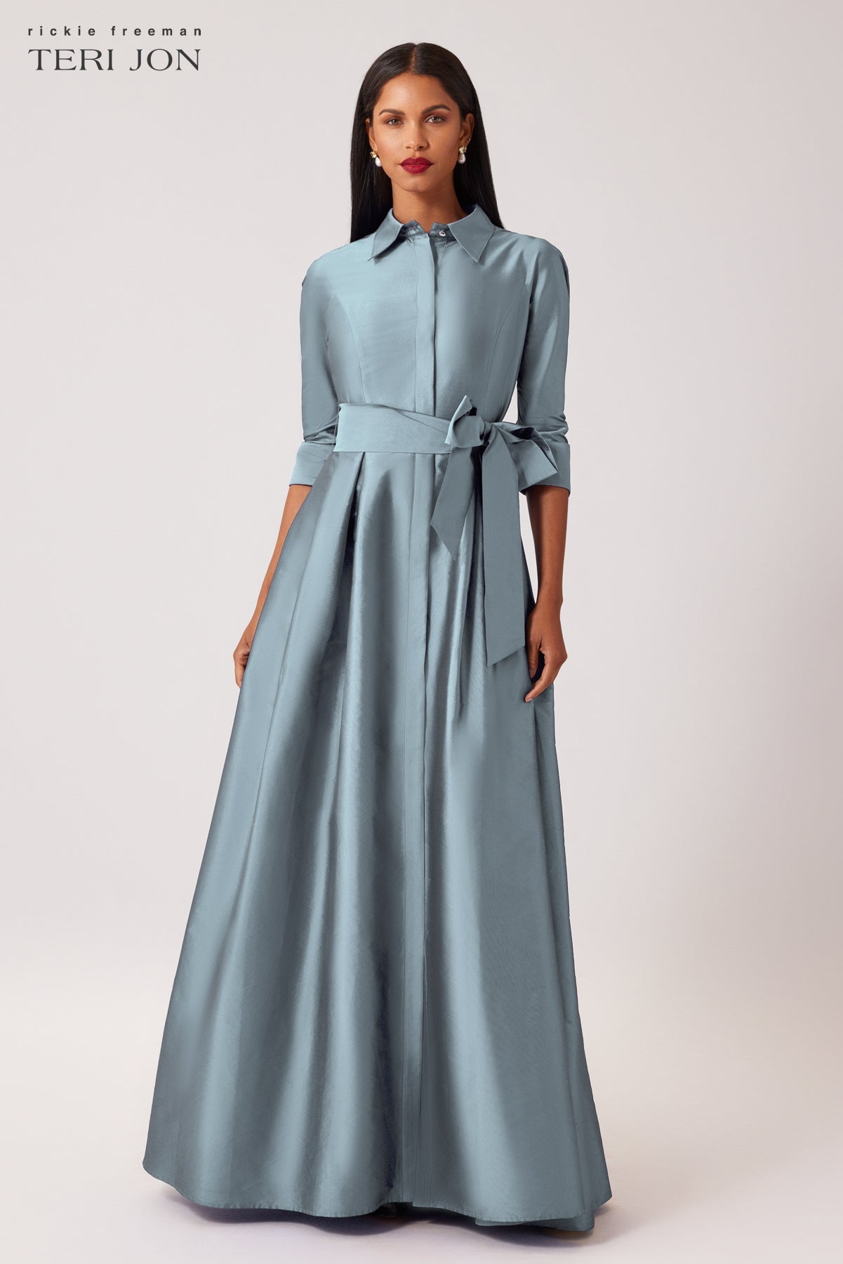 Teri Jon 3/4 Sleeve Taffeta Shirtwaist Gown Size 16