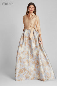 Taffeta Shirt Gown With Jacquard Floral Skirt