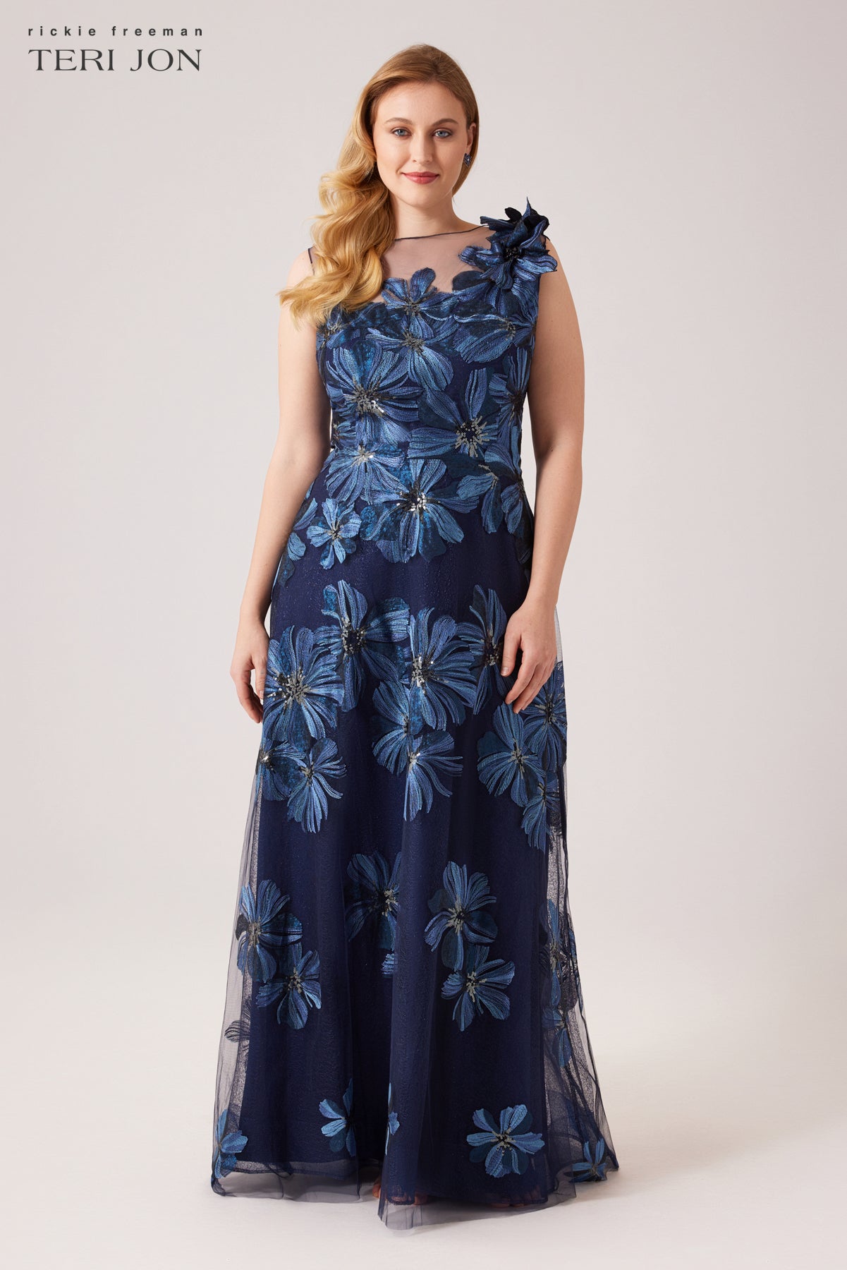 Teri Jon Floral Embroidered Tulle Gown With 3D Flower Size 16 Teri Jon Floral Embroidered Tulle Gown With 3D Flower Size 16