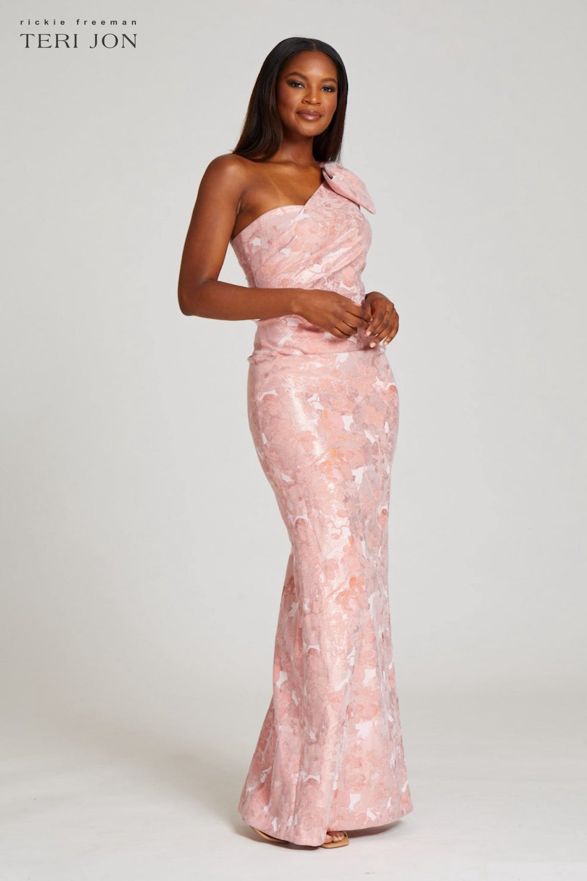 Jacquard One Shoulder Floral Two Tone Gown – Terijon.com