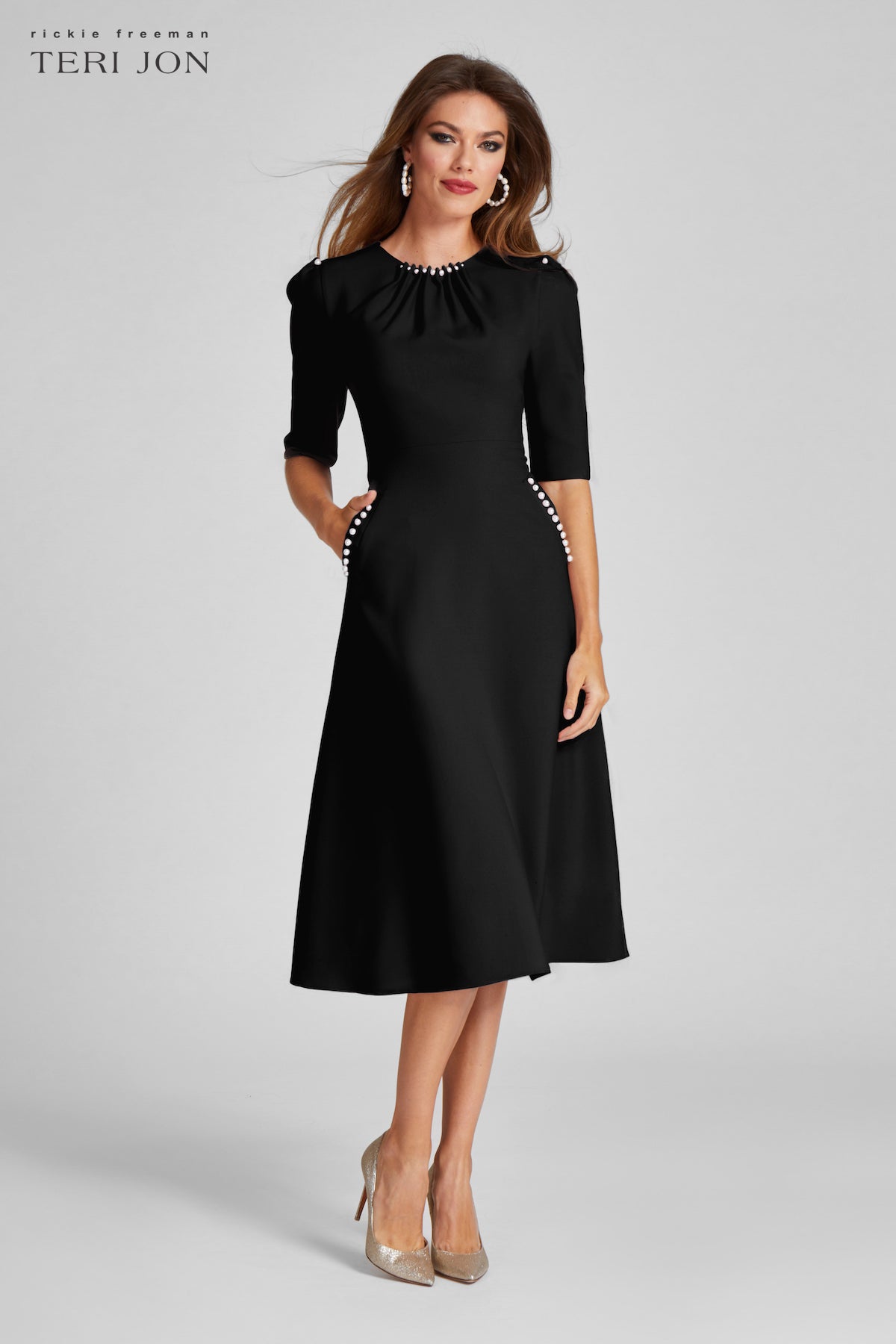 Stretch Crepe Pearl Trim Cocktail Dress Terijon.com Stretch Crepe Pearl Trim Cocktail Dress Terijon.com
