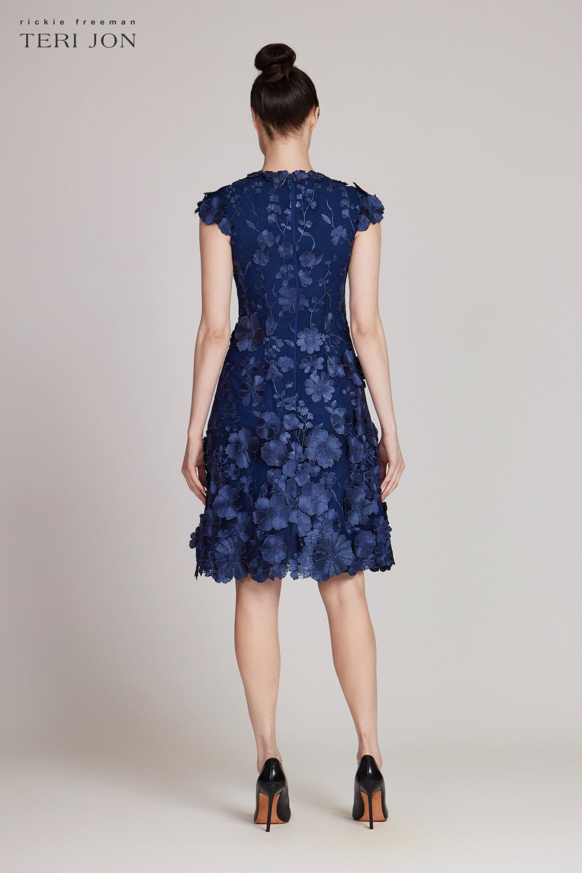 3D Appliquéd Floral Lace Fit-And-Flare Dress