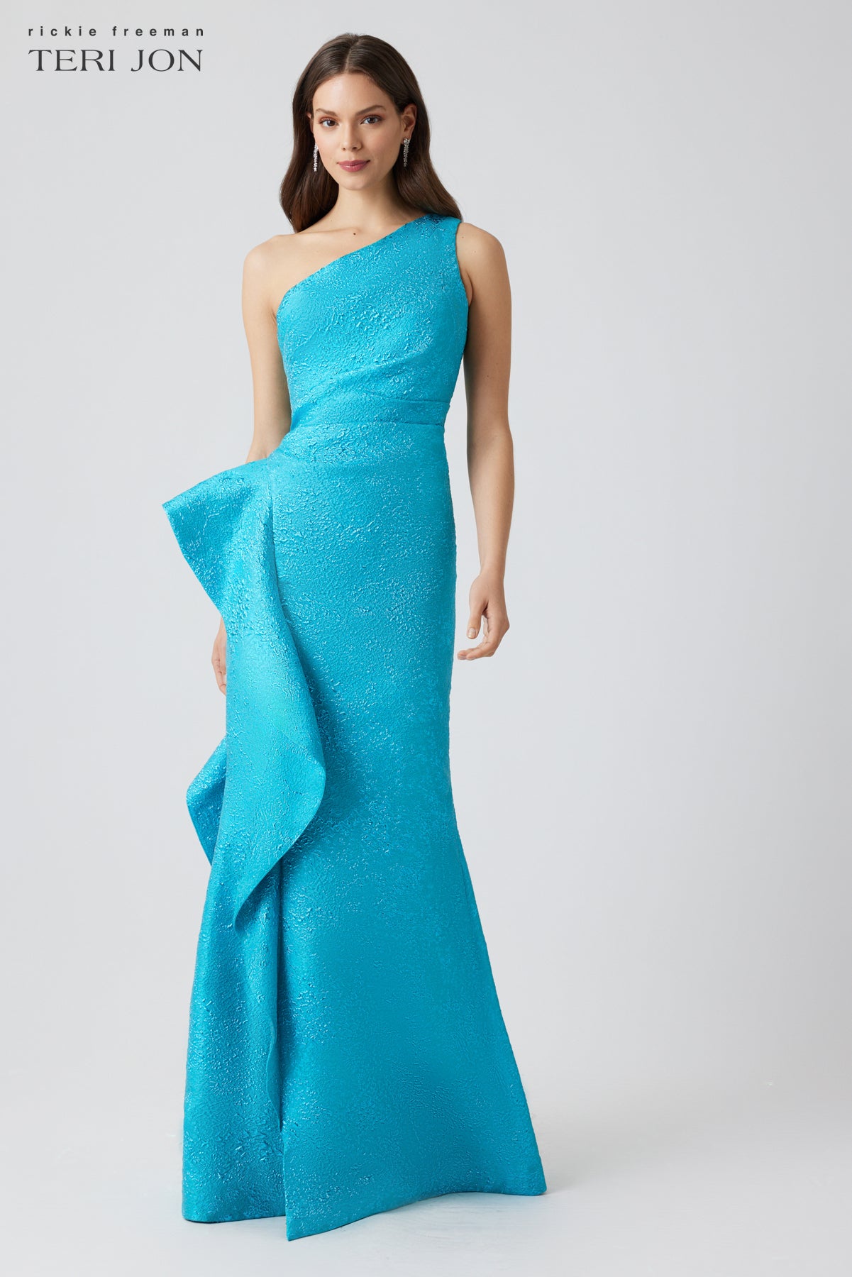 Jacquard Side Ruffle One Shoulder Gown – Terijon.com