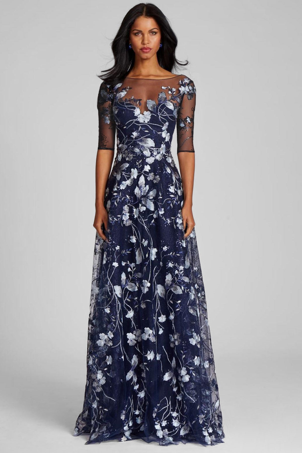 Embroidered Lace Illusion Evening Gown Terijon.com Embroidered Lace Illusion Evening Gown Terijon.com