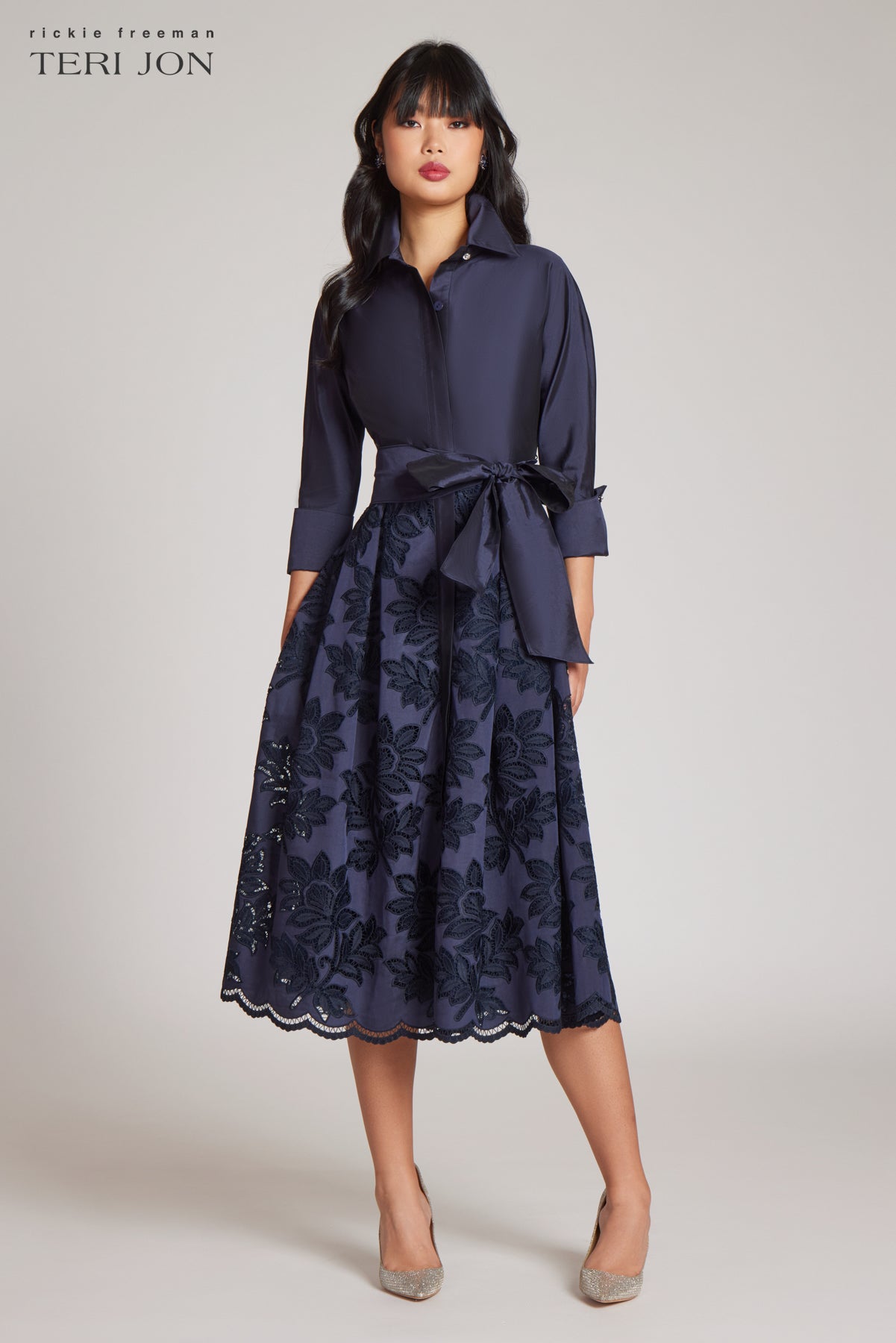 Taffeta Floral Eyelet Shirt Dress – Terijon.com