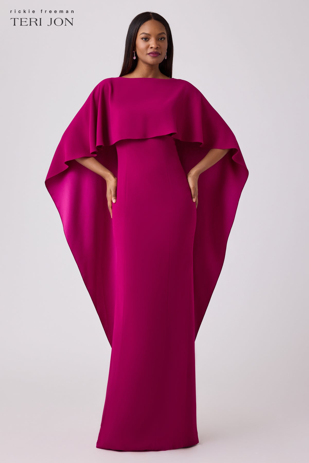Formal Crepe Gown With Satin Back Capelet Terijon