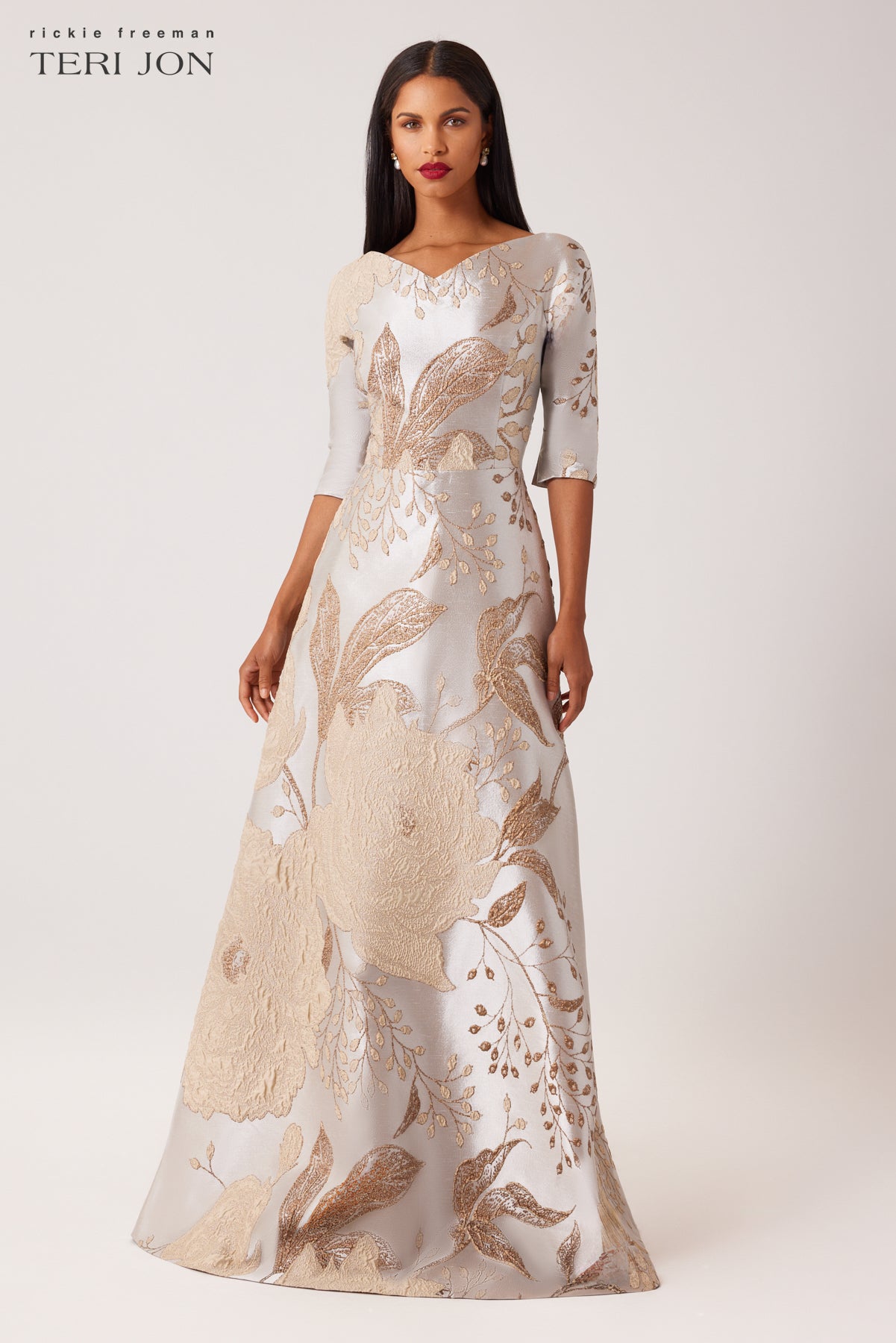 Metallic Jacquard A-Line Evening Gown – Terijon.com