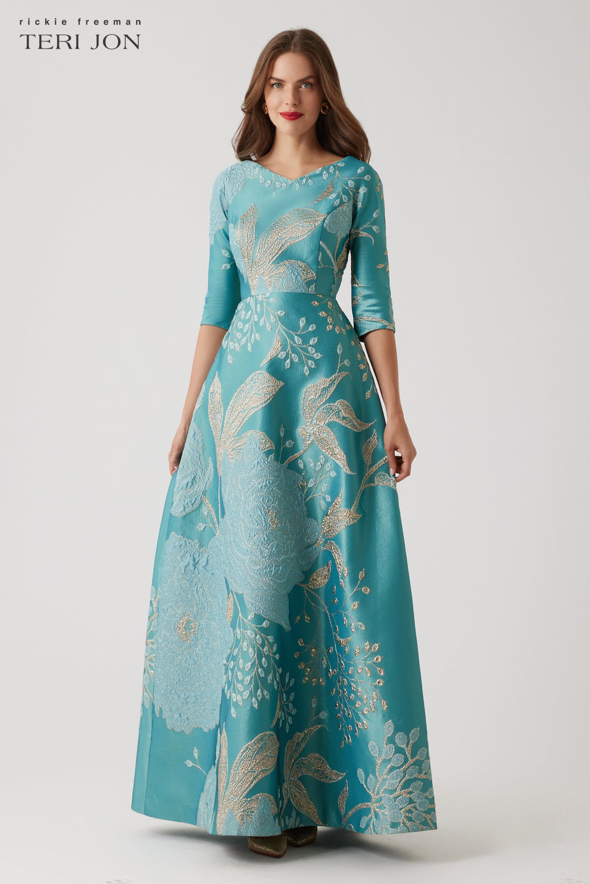 Metallic Jacquard A-Line Evening Gown – Terijon.com