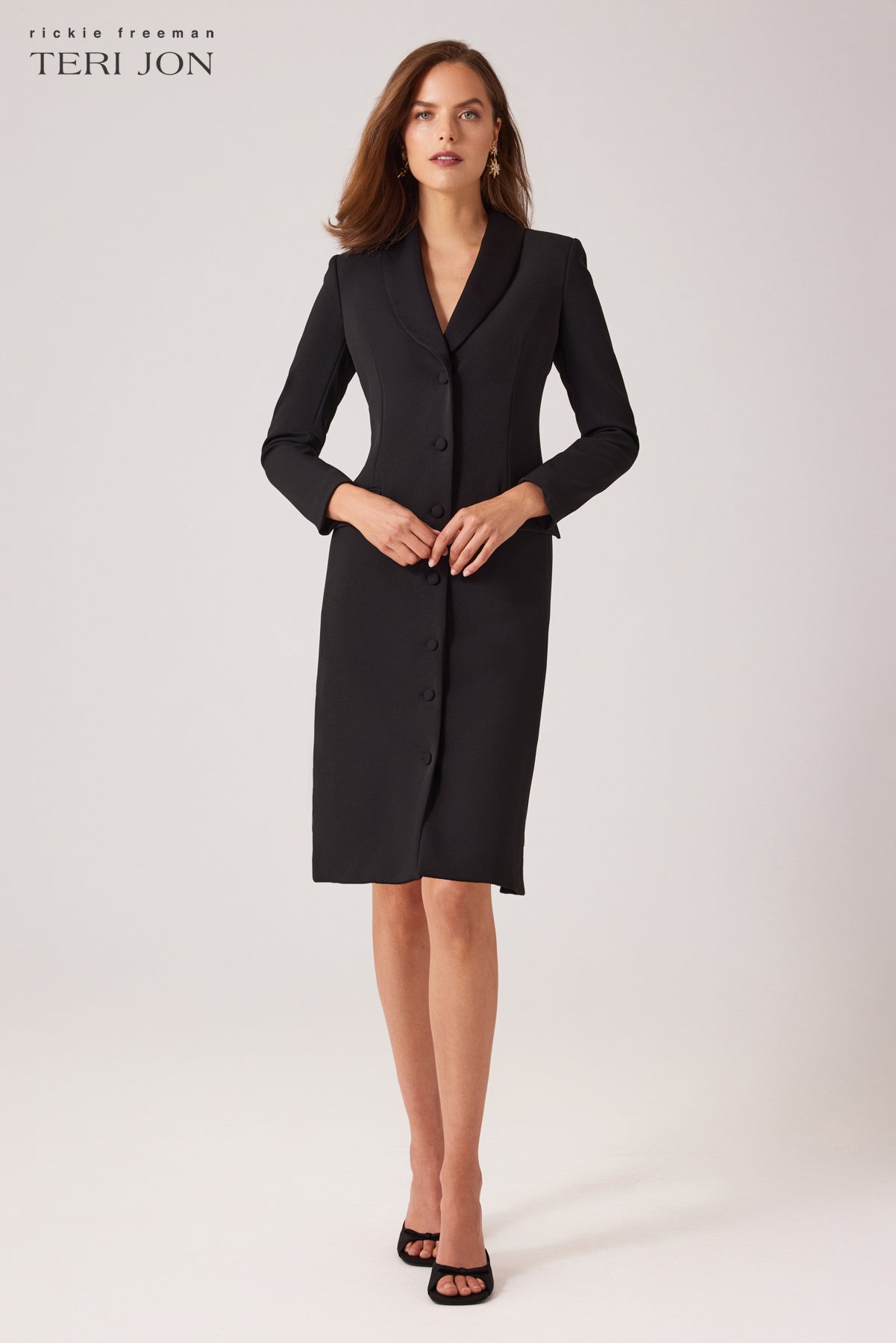 Crepe Tuxedo Dress With Satin Collar – Terijon.com
