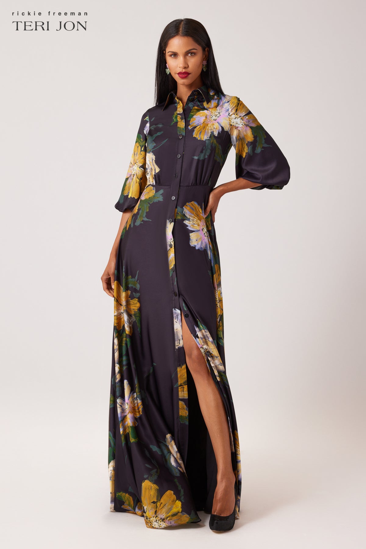 Chiffon Floral Shirt Gown Terijon