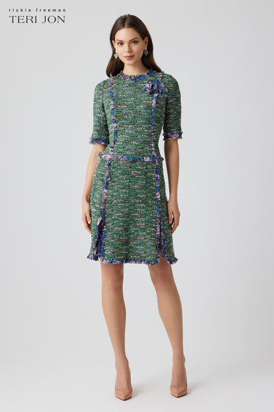 【CHICLINE】Merion See-Through Tie Neck Tweed Dress CHICLINE】Merion See-Through Tie Neck Tweed Dress