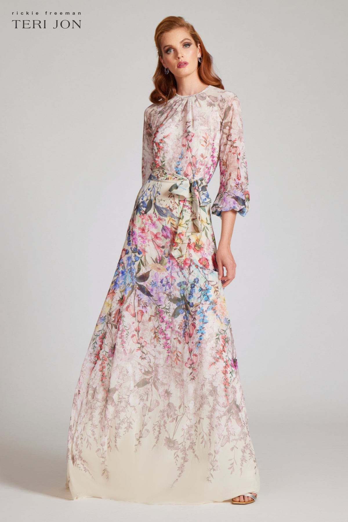 Chiffon Floral Print A Line Skirt Maxi Gown –