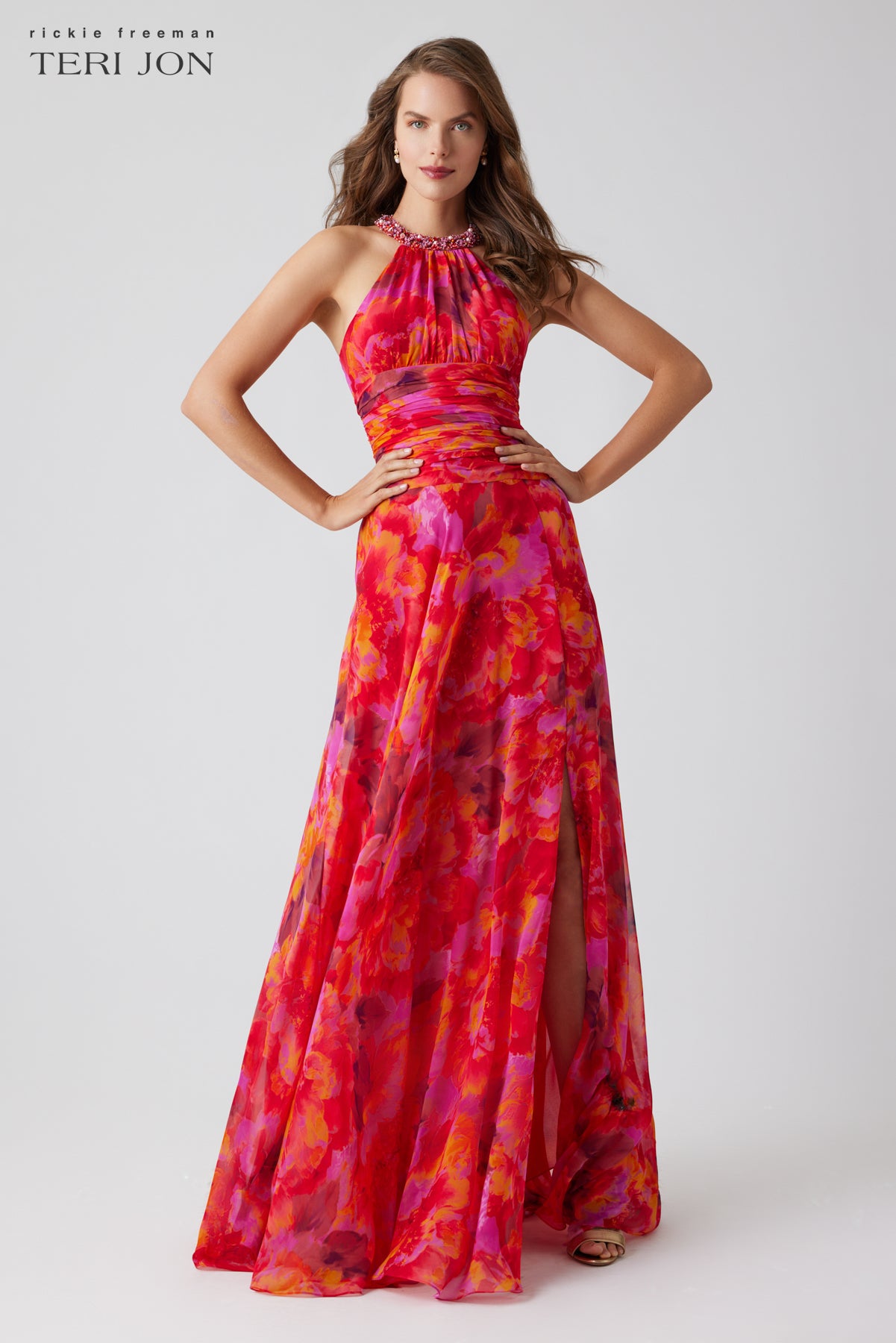mami beaded halter neck maxi dress Kilentar Mami Rainbow Chiffon Maxi Dress