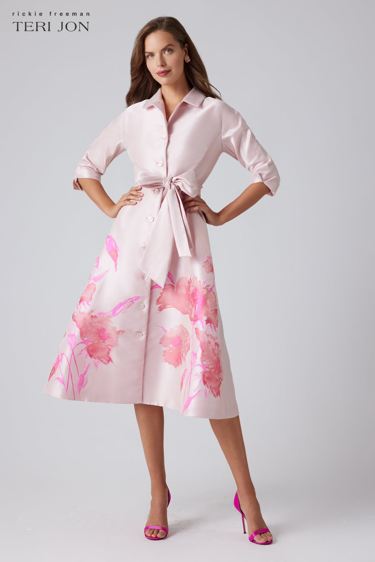 Mikado Floral Bordered Print Shirt Dress – Terijon.com