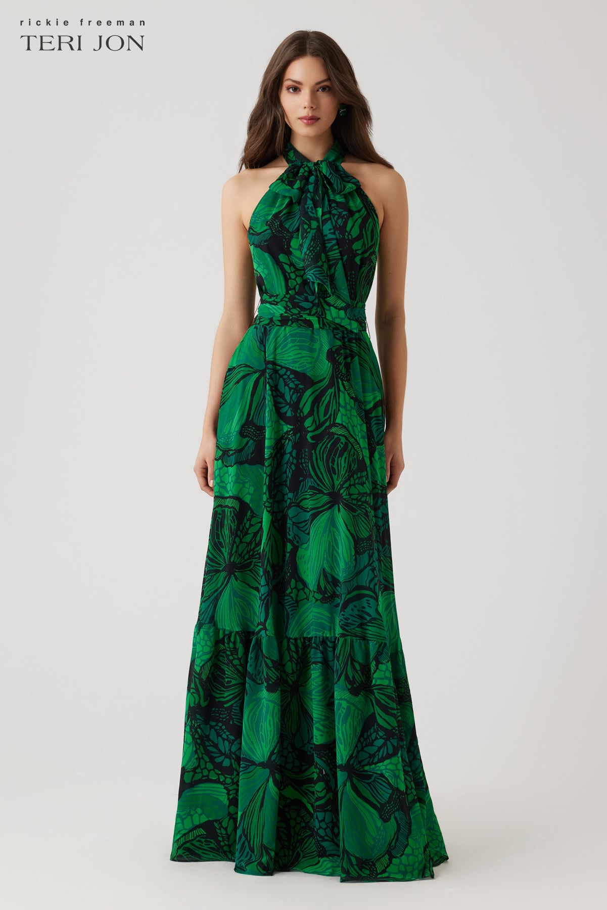 Teri Jon Chiffon Floral Print Halter Gown Size 18 Teri Jon Chiffon Floral Print Halter Gown Size 18