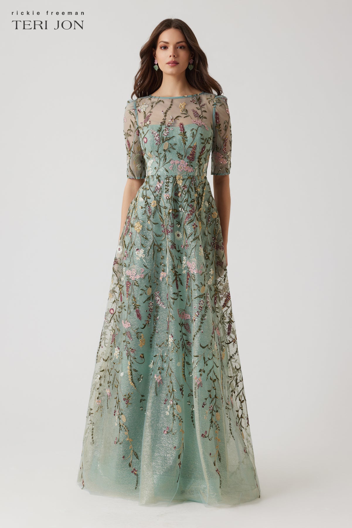 green emerald velvet dress Embroidered Tulle A Line Gown – Terijon.com