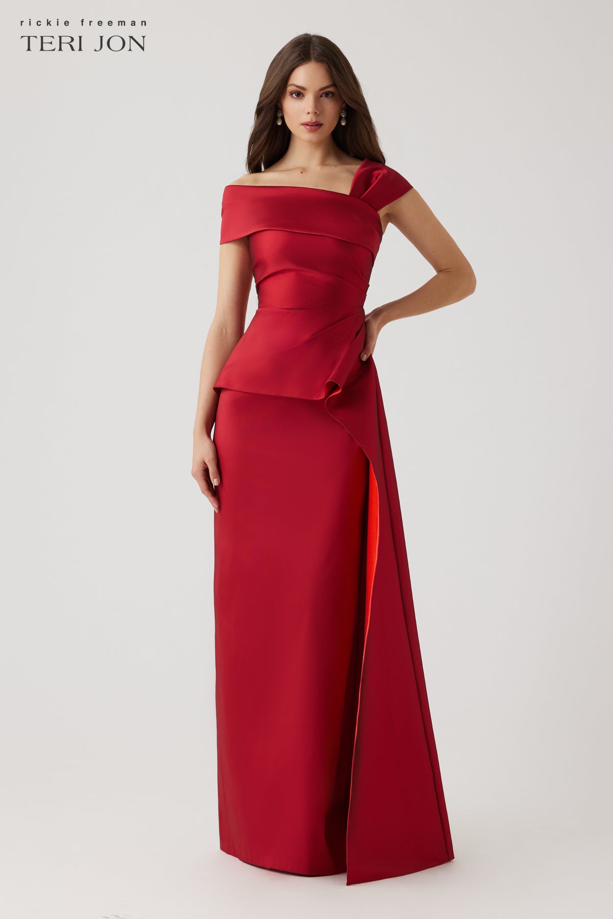 Stretch Gazar Ruched Peplum Gown – Terijon.com
