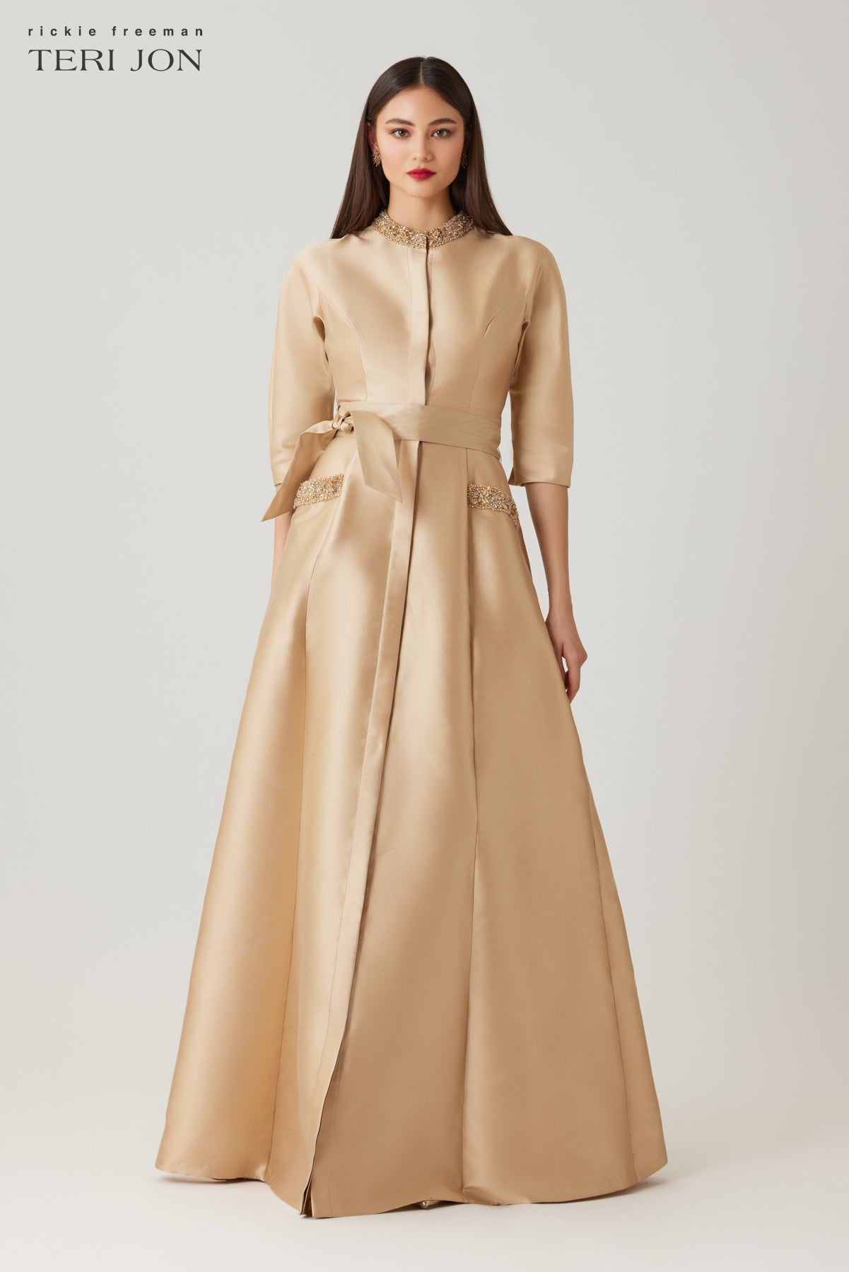 Mikado Bead Collar And Pocket Shirt Waist Gown – Terijon.com