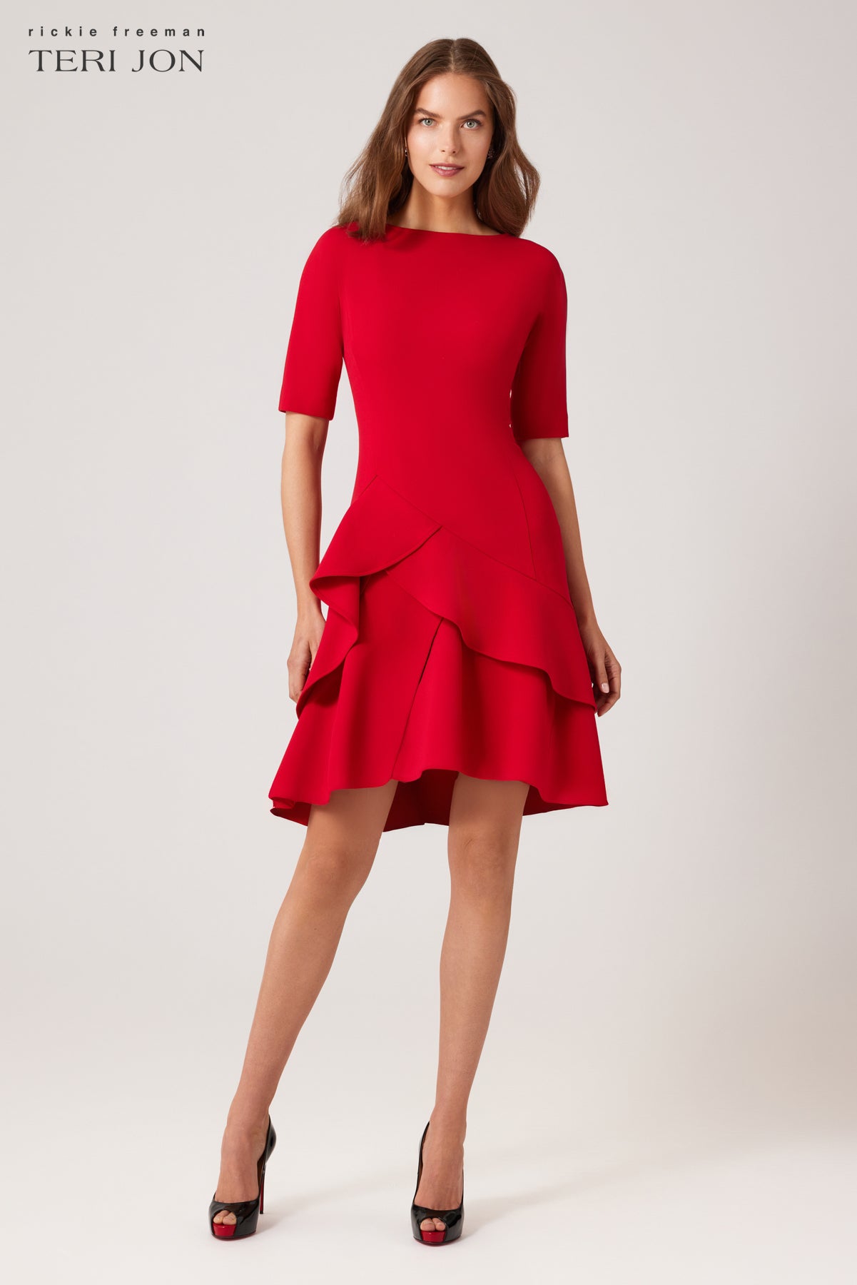 Stretch Crepe Double Ruffle Hem Dress Terijon