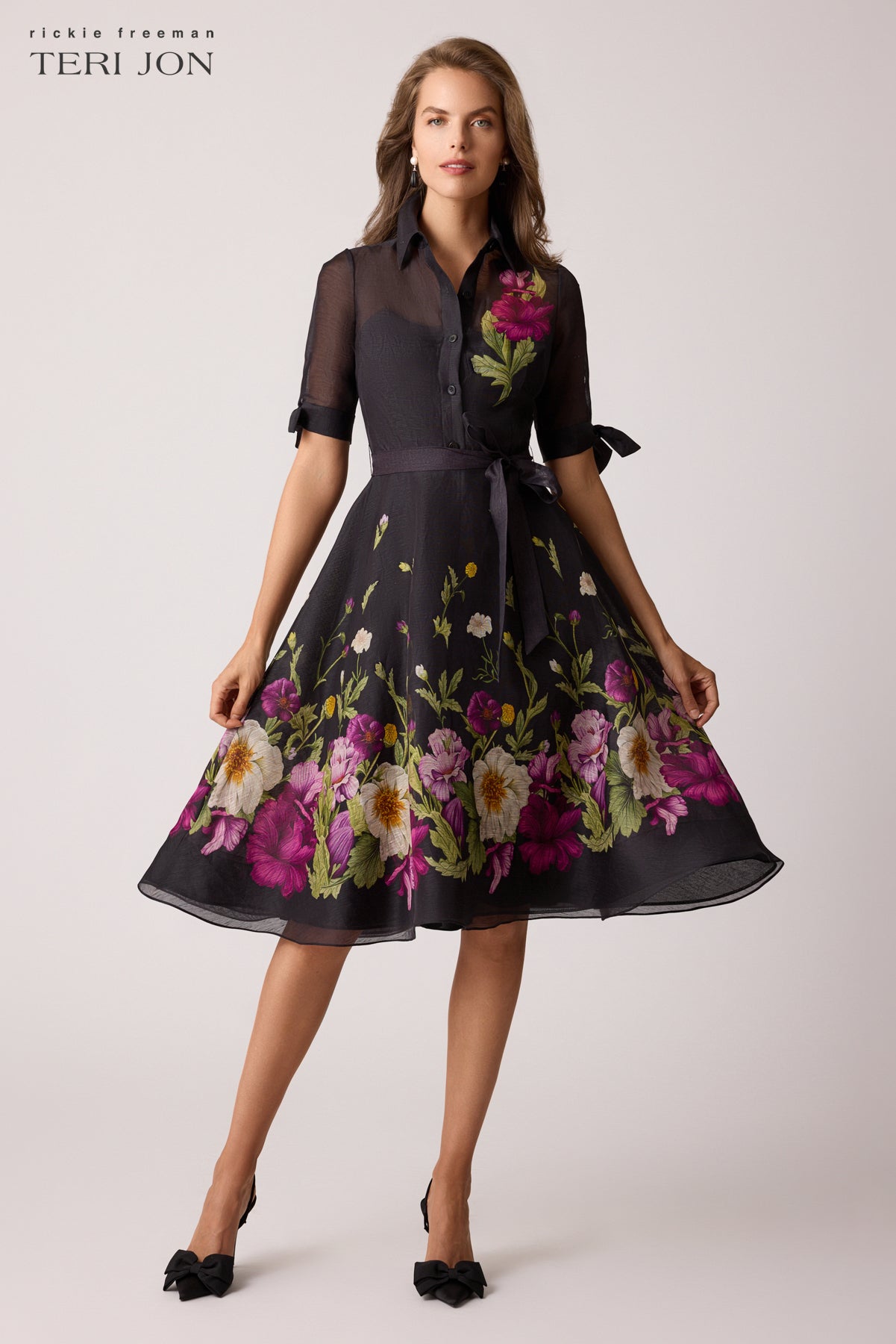Black Dress With Purple Flowers Long Black Prom Dress With Purple