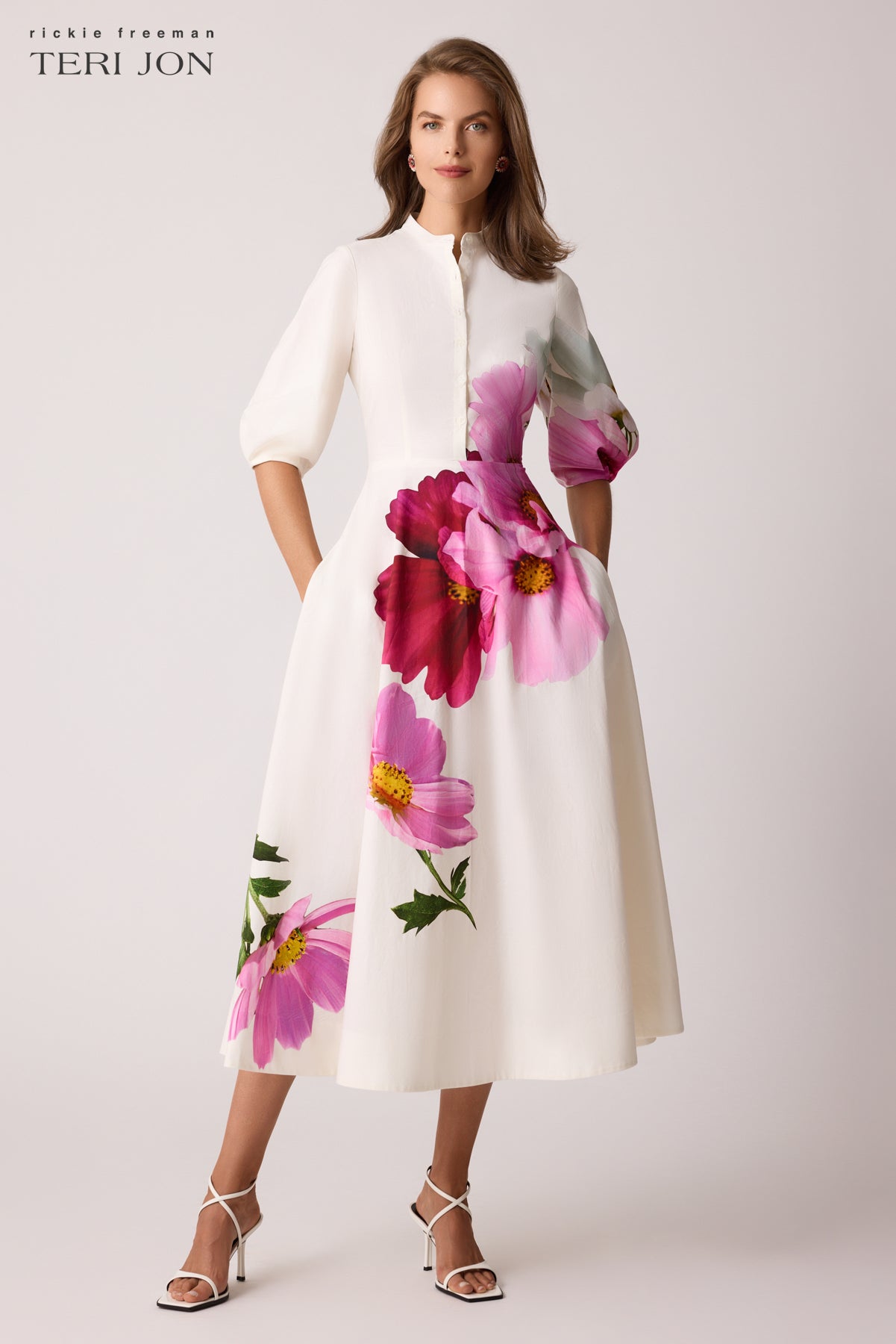 ジョンスメドレーCOTTON STAND NECK SHIRT DRESS Cotton Mandarin Collar Midi Flower Shirt Dress – Terijon.com